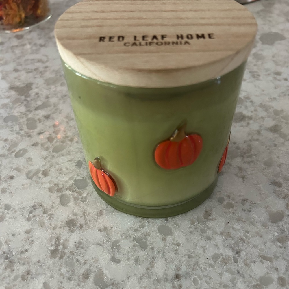 “New” Red Leaf Home Green Pumpkin 2 wick Candle